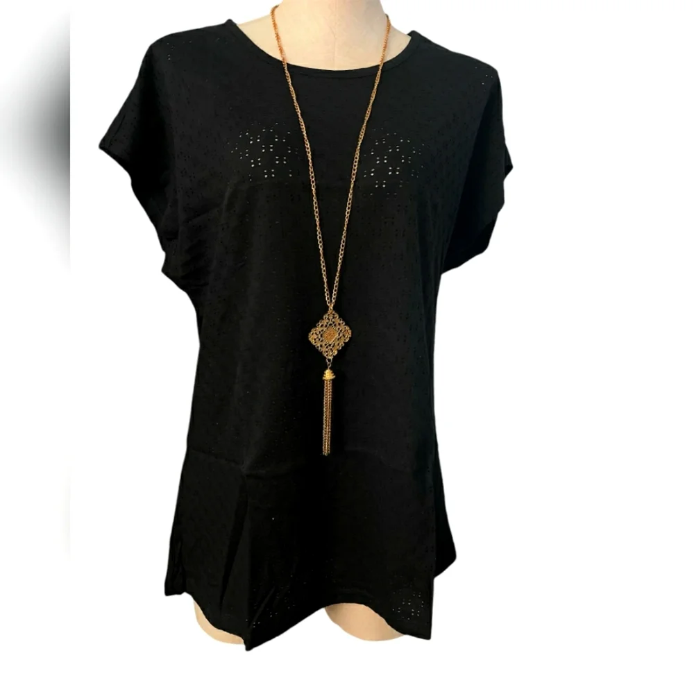 Black Drop Shoulder Top - Picture 1 of 4